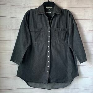 Roaman's Gray Denim Button Up Shirt 3/4 Sleeves Size 12W
